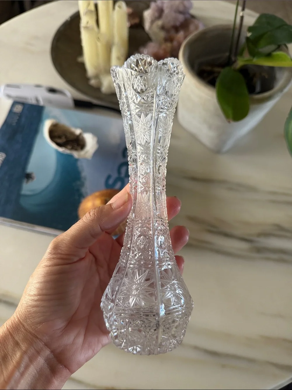Clear Bohemian Crystal Cut Bud Vase - Elegant Clear Home Accent